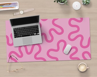 Bright Pink Desk Mat Curvy Shapes Y2k Aesthetic Desk Decor Pink Computer Mat Abstract Desk Mat Large Keyboard Mat Xxl Mouse Pad Aesthetic