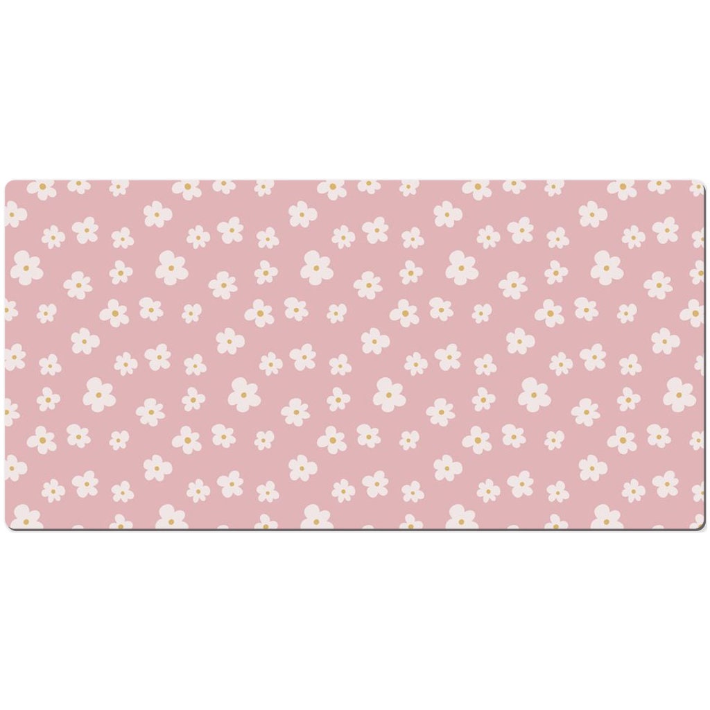 Pink Print Mat Flower Desk Mat Pink Cute Floral Print Aesthetic Gaming Mat Pink and ...