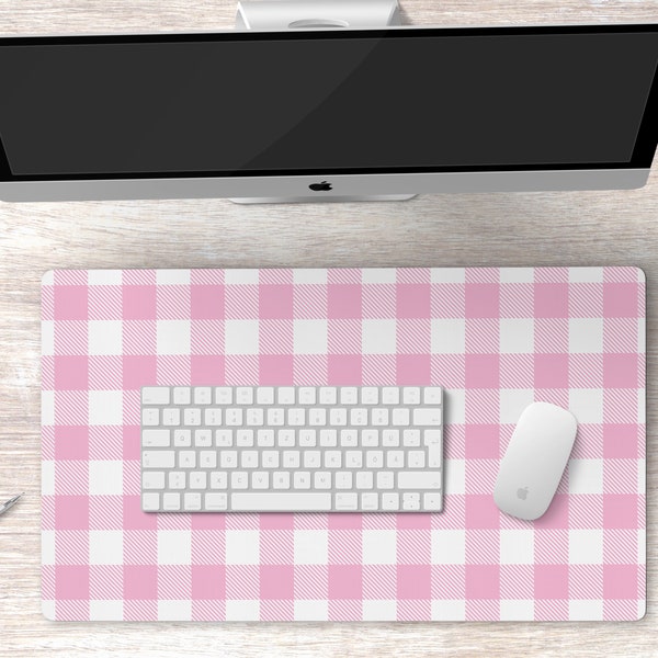 Pink And White Check Desk Mat Large Gingham Mouse Pad Aesthetic Desk Accessories Pastel Keyboard Mat Pink Office Decor Girly Desk Decor