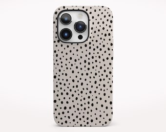 Black and Beige Polka Dot Phone Case, Spotty Beige Tough Case for iPhone or Samsung Galaxy or Pixel 9
