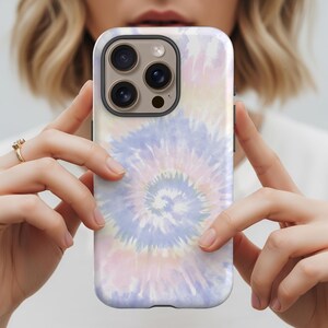 Pastel Tie Dye Phone Case, Boho Tough Case for iPhone 16 15 14 13 12 Pro Max, iPhone 11 Max XS Xr 12 8 Plus Galaxy S24 S22 S23 Ultra Case image 1