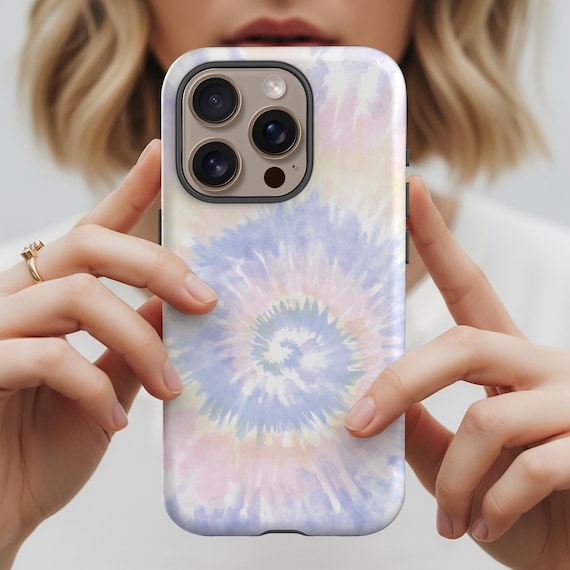 Pastel Tie Dye Phone Case, Boho Tough Case for iPhone 16 15 14 13 12 Pro Max, iPhone 11 Max XS Xr 12 8 Plus Galaxy S24 S22 S23 Ultra Case