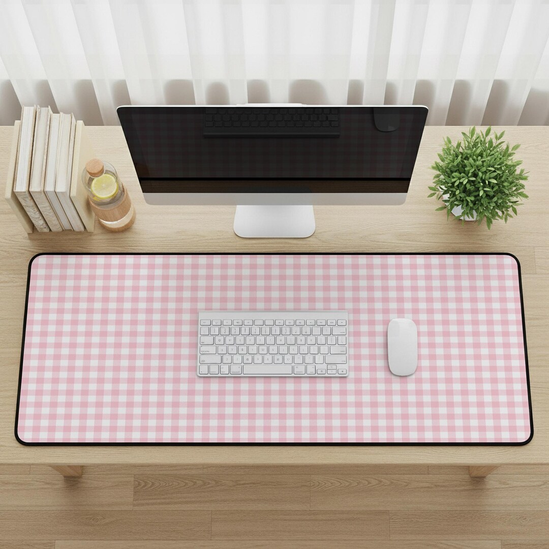 Pink Computer Table Mat Pink Gingham Desk Mat, Pastel Checkered Desk Pad, Aesthetic Office ...