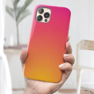 Yellow and Pink Gradient Phone Case for iPhone 14 Pro Max, iPhone 15 Pro Case, Sunset Aura Gradient Pixel Tough Case, Galaxy S25 Case image 2