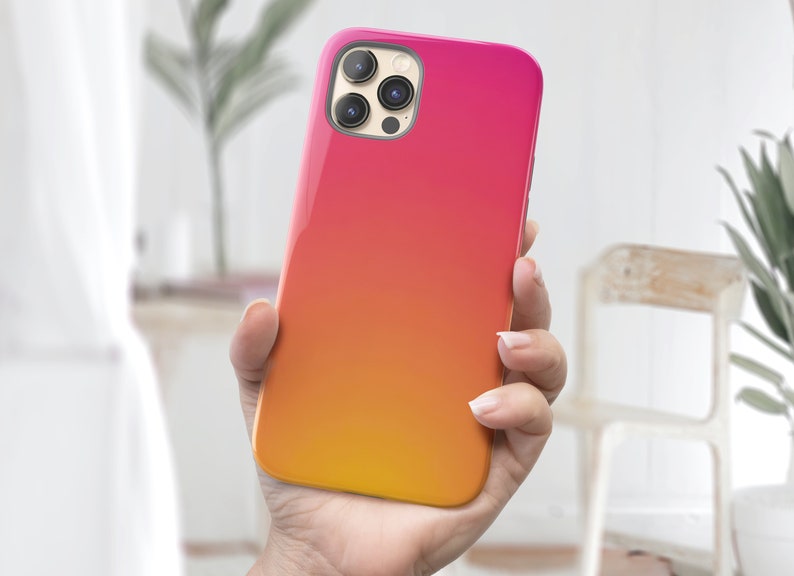 Yellow and Pink Gradient Phone Case for iPhone 14 Pro Max, iPhone 15 Pro Case, Sunset Aura Gradient Pixel Tough Case, Galaxy S25 Case image 2