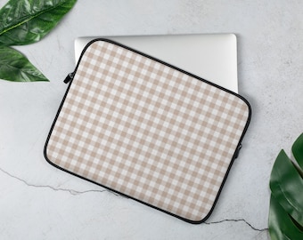 Aesthetic Laptop Case for MacBook Pro 15, Beige Check Laptop Bag