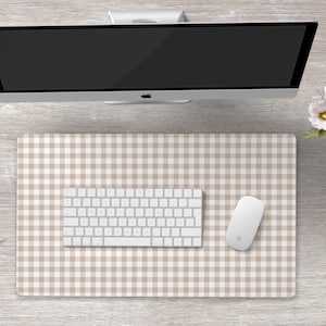 Beige Desk Mat Gingham Check Large Mouse Pada Aesthetic Desk Accessories Keyboard Mat Desk Mat Large Desk Mat Neutral Office Decor