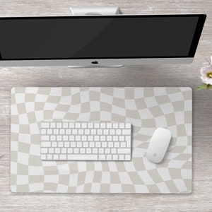 Cute Beige Desk Mat Checkered Y2k Aesthetic Desk Accessories Keyboard Mat Abstract Desk Mat Large Desk Pad Large Mouse Pad Aesthetic