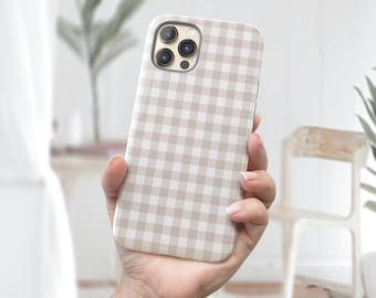 Gingham iPhone Case for XS XR, Plaid iPhone 14 Pro Case Beige and White iPhone 12 Mini Case, Check iPhone 13 Pro Pixel 7 Case S23 Ultra Case