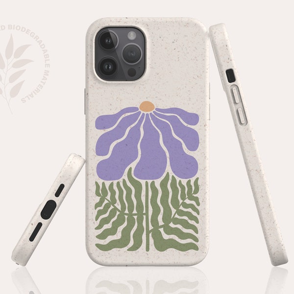 Biodegradable Phone Case Purple Daisy iPhone 14 Case Eco Friendly iPhone 13 Pro Case Plant Based Phone Case for S23 Ultra S22 Plus Bio Case