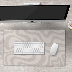 Cute Beige Desk Mat Brown Swirls Y2k Aesthetic Desk Accessories Keyboard Mat Abstract Desk Mat Large Desk Pad Large Mouse Pad Aesthetic