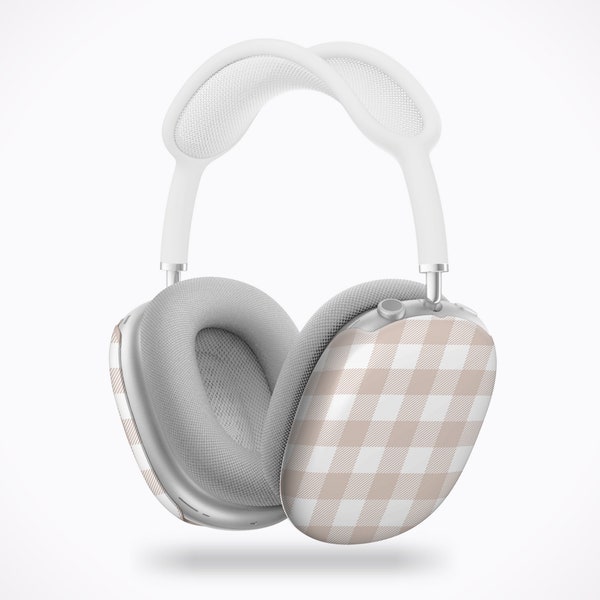 Beige Gingham Check Airpods Max Case Beige Aesthetic AirPod Max Covers with Plaid Check Design Cute Neutral AirPods Max Case Snap On