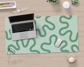 Sage Green Computer Mat Wobbly Lines Y2k Aesthetic Desk Decor Green Desk Mat Abstract Desk Pad Large Keyboard Mat Xxl Mouse Pad Aesthetic