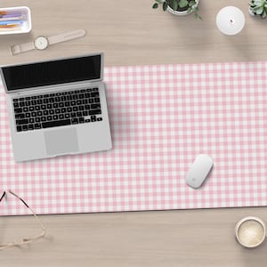 Pastel Pink Desk Mat Preppy Gingham Check Large Mouse Pad Coquette Aesthetic Desk Accessories Keyboard Mat Large Desk Mat Pink Office Decor