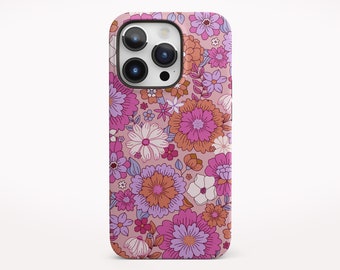 Pink Floral Phone Case Cute Pink iPhone 14 Pro Case, Boho iPhone 13 Case, Galaxy S23 Ultra Phone Case, Floral iPhone 12 Case pink Xs Xr Case
