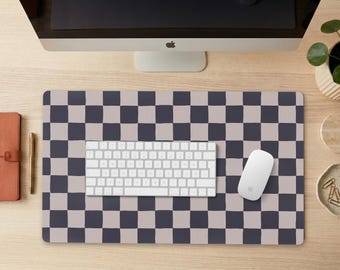 Charcoal And Beige Checked Desk Mat Checks Aesthetic Desk Accessories Large Mouse Pad Keyboard Mat Checkered Gaming Mouse Pad