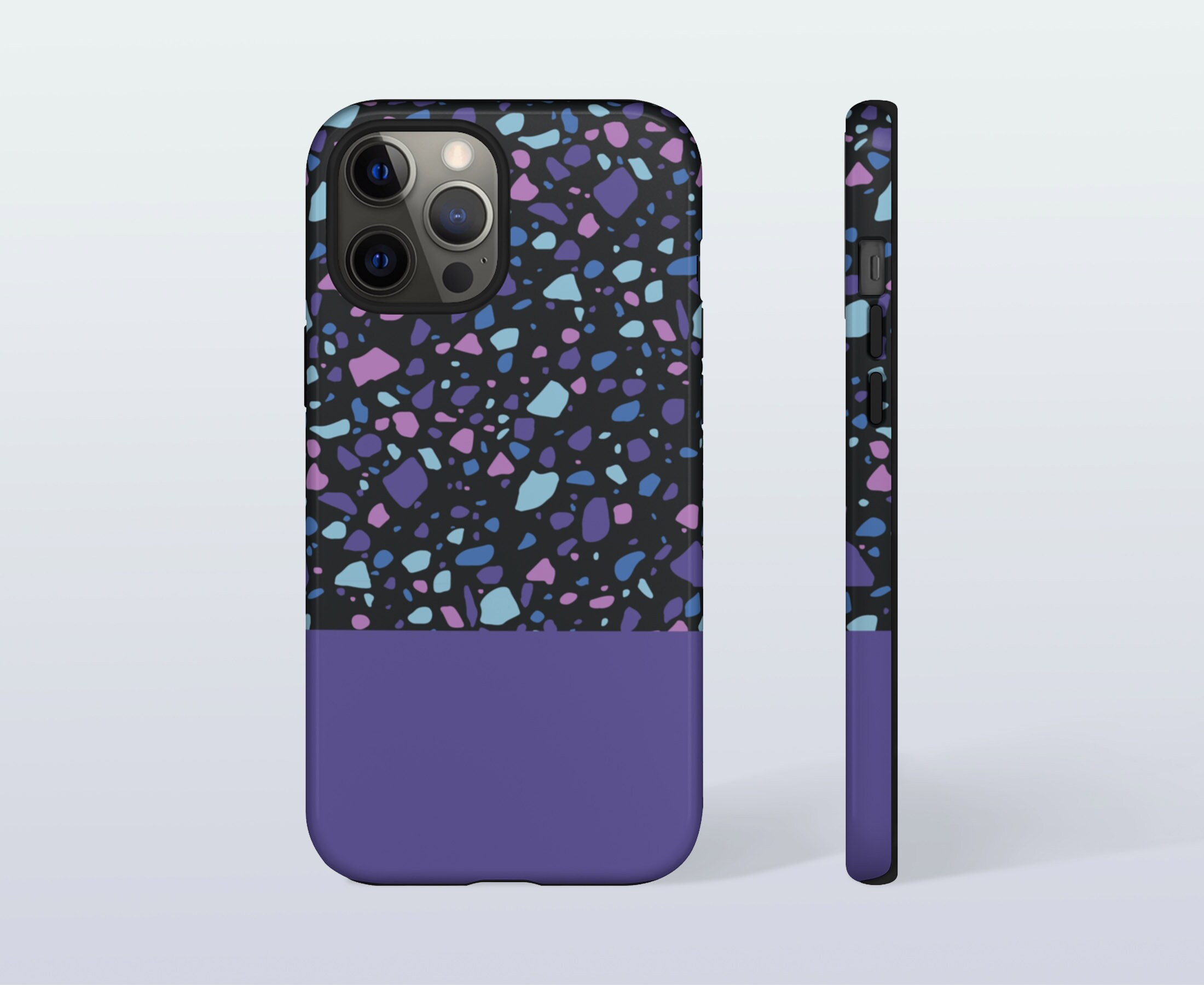 Terrazzo Iphone Case Black And Purple Galaxy Case Cute Phone Etsy