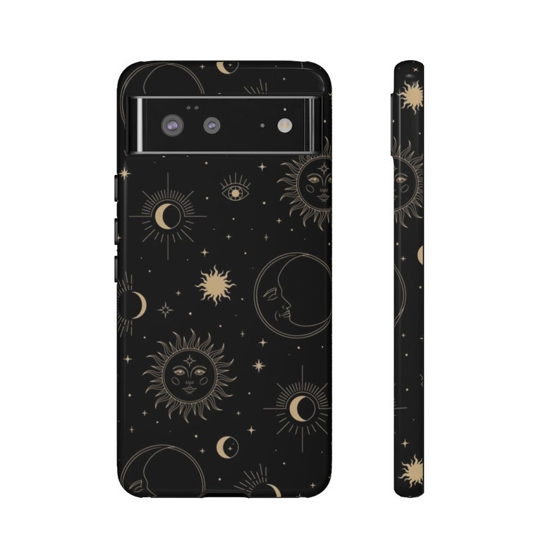 Celestial iPhone Case Black Phone Case iPhone 17 Pro Max Case iPhone 16 Pro Tough Case Sun Moon and Stars iPhone Air S25 S26 Pixel 9 Case image 6
