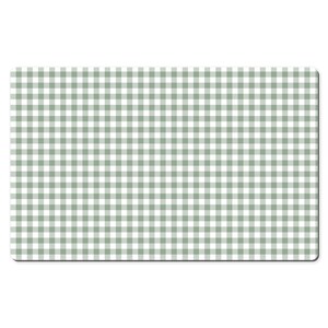 Pode incluir: Um padr&atilde;o vichy verde e branco. O padr&atilde;o &eacute; composto por pequenos quadrados.