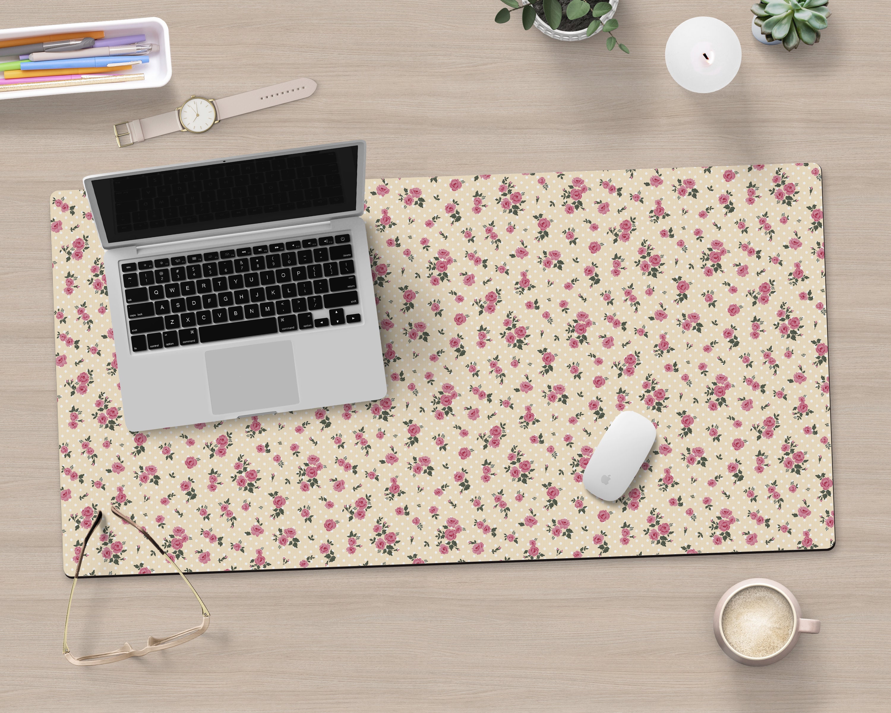 Ditsy Floral Print Large Desk Mat Coquette Aesthetic Floral Print Gaming Mat Cute Vintage Ditsy Floral Large Mouse Pad Kawaii Desk Mat