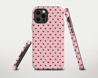 Pink and Red Hearts iPhone Case for 17 Pro Tiny Hearts iPhone 16 Pro Max Case Red and Pink iPhone Preppy Tough Case