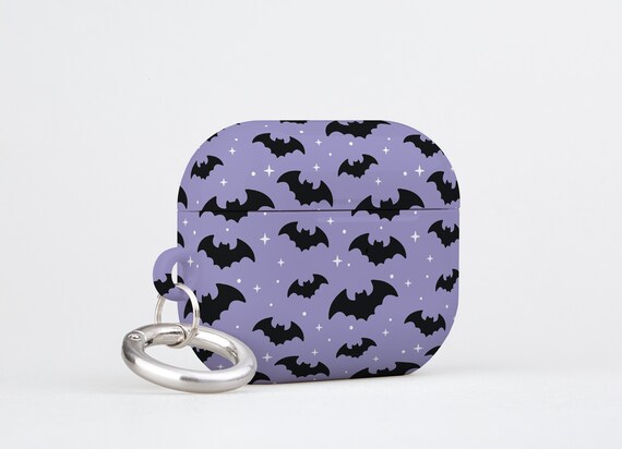 Cute Not Spooky Bat Embroidered Purse, Earbud or Hair Accessory Pouch,  Purple