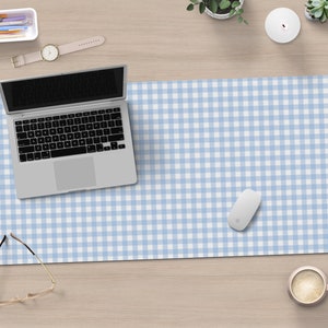 Blue Gingham Check Desk Mat Large Blue Mouse Pad Aesthetic Desk Accessories Pastel Keyboard Mat Pastel Blue Desk Decor Cute Office Decor
