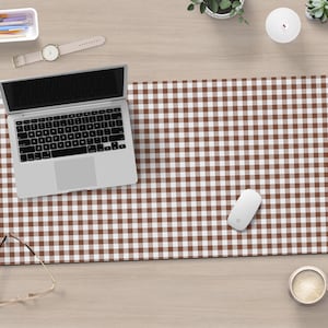 Brown Desk Mat Gingham Check Large Mouse Pad Aesthetic Desk Accessories Keyboard Mat Large Desk Mat Chocolate Brown Office Decor