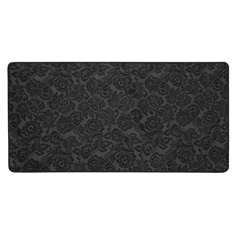 Black Lace Desk Mat, Gothic Aesthetic Mouse Pad, Elegant Dark Floral Desk Pad, Vintage Lace Pattern Office Decor, Large Mouse Mat