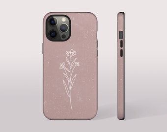 Daisy Line Art Boho iPhone 15 Case, Terracotta Boho Cell Phone Case, Floral iPhone 14 Case for XS XR Pro 12 Mini 11 Pro Max S23 Ultra Case