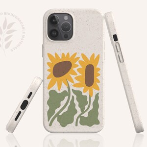 Eco Friendly iPhone 13 Pro Max Case Cute Biodegradable Phone Case Sunflowers iPhone 14 Case Plant Based Phone Case S23 Ultra S22 Bio Case