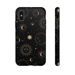 Celestial iPhone Case Black Phone Case iPhone 17 Pro Max Case iPhone 16 Pro Tough Case Sun Moon and Stars iPhone Air S25 S26 Pixel 9 Case image 5
