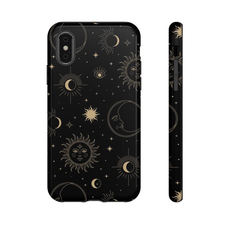 Celestial iPhone Case Black Phone Case iPhone 17 Pro Max Case iPhone 16 Pro Tough Case Sun Moon and Stars iPhone Air S25 S26 Pixel 9 Case image 5