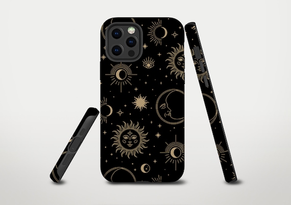 Celestial Phone Case Black Phone Case iPhone 12 Pro Max Case iPhone 11 Pro Case Sun Moon and Stars iPhone 13 Mini Case S22 Case Pixel 6 Case