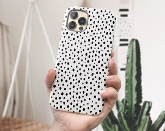 Black and White Polka Dot Phone Case, Dalmatian Spot Tough Case for iPhone 15 Pro 14 13 12 Pro Max, iPhone 11 XS Xr Galaxy S23 Ultra Case