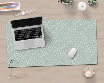 Green Desk Mat With White Polka Dots Unique Desk Decor Sage Green Keyboard Mat Large Desk Mat Extended Mouse Pad Cute Gaming Mat