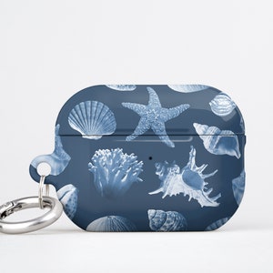 Blue Coastal Aesthetic AirPods Case Blue Seashell AirPod Pro Case Navy Blue AirPods Pro 2 Case Cute AirPod Gen 3 Case Beach Aesthetic Shells