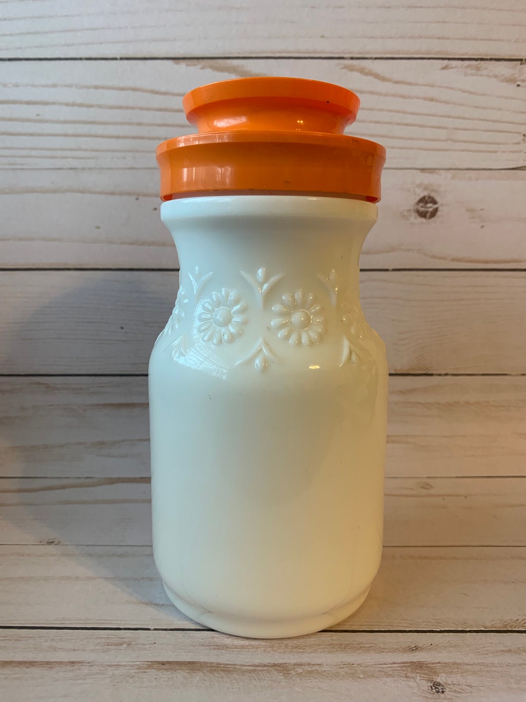 Vintage Milk Glass Tang Jar With Lid and Embossed With Flowers Etsy