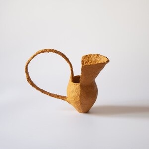 Ocher long handle paper mache jug Sculptural Art, One-of-a-Kind Home Decoration, Ideal Gift for Creative Minds image 1