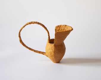 Ocher long handle paper mache jug - Sculptural Art, One-of-a-Kind Home Decoration, Ideal Gift for Creative Minds