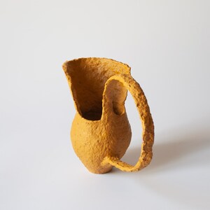 Ocher long handle paper mache jug Sculptural Art, One-of-a-Kind Home Decoration, Ideal Gift for Creative Minds image 5