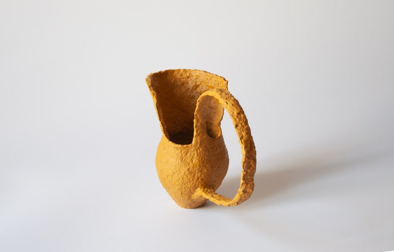 Ocher long handle paper mache jug Sculptural Art, One-of-a-Kind Home Decoration, Ideal Gift for Creative Minds image 5