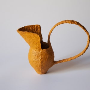 Ocher long handle paper mache jug Sculptural Art, One-of-a-Kind Home Decoration, Ideal Gift for Creative Minds image 6