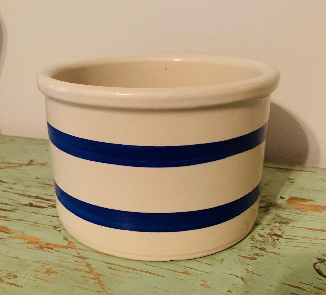 Vintage RRP Roseville Ohio 1qt Pottery Crock With Blue Rings Etsy