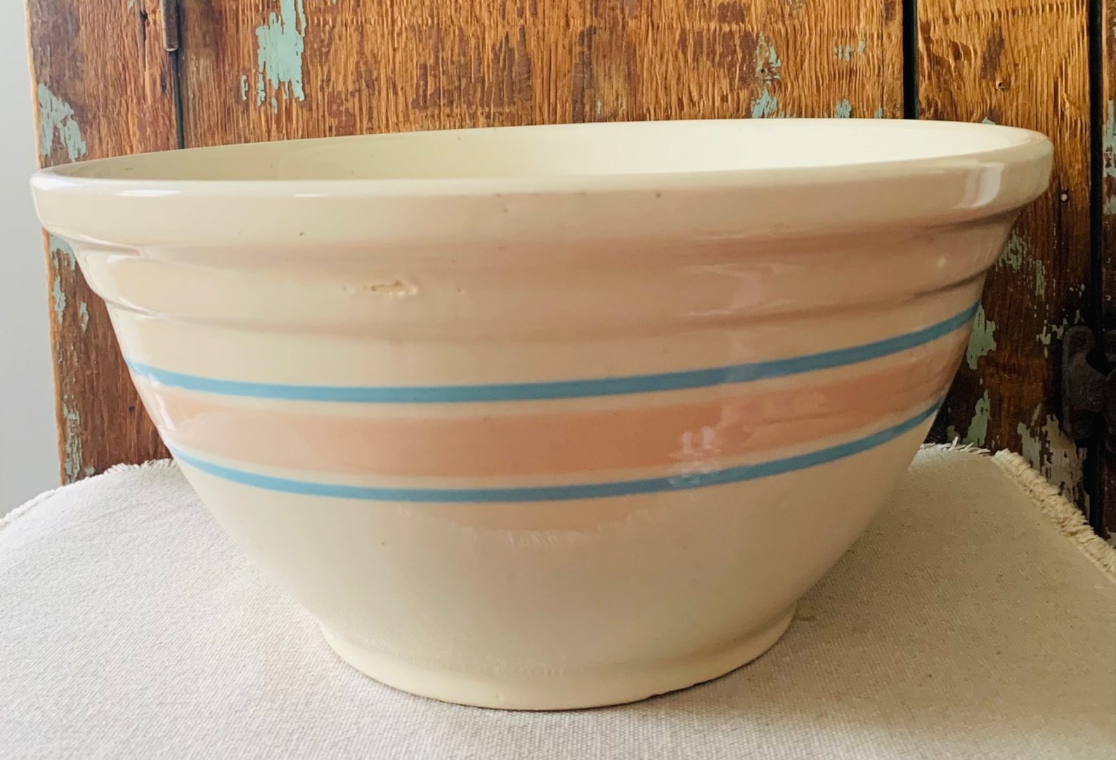 Vintage 14 McCoy Mixing Bowl with Blue and Pink Bands Etsy