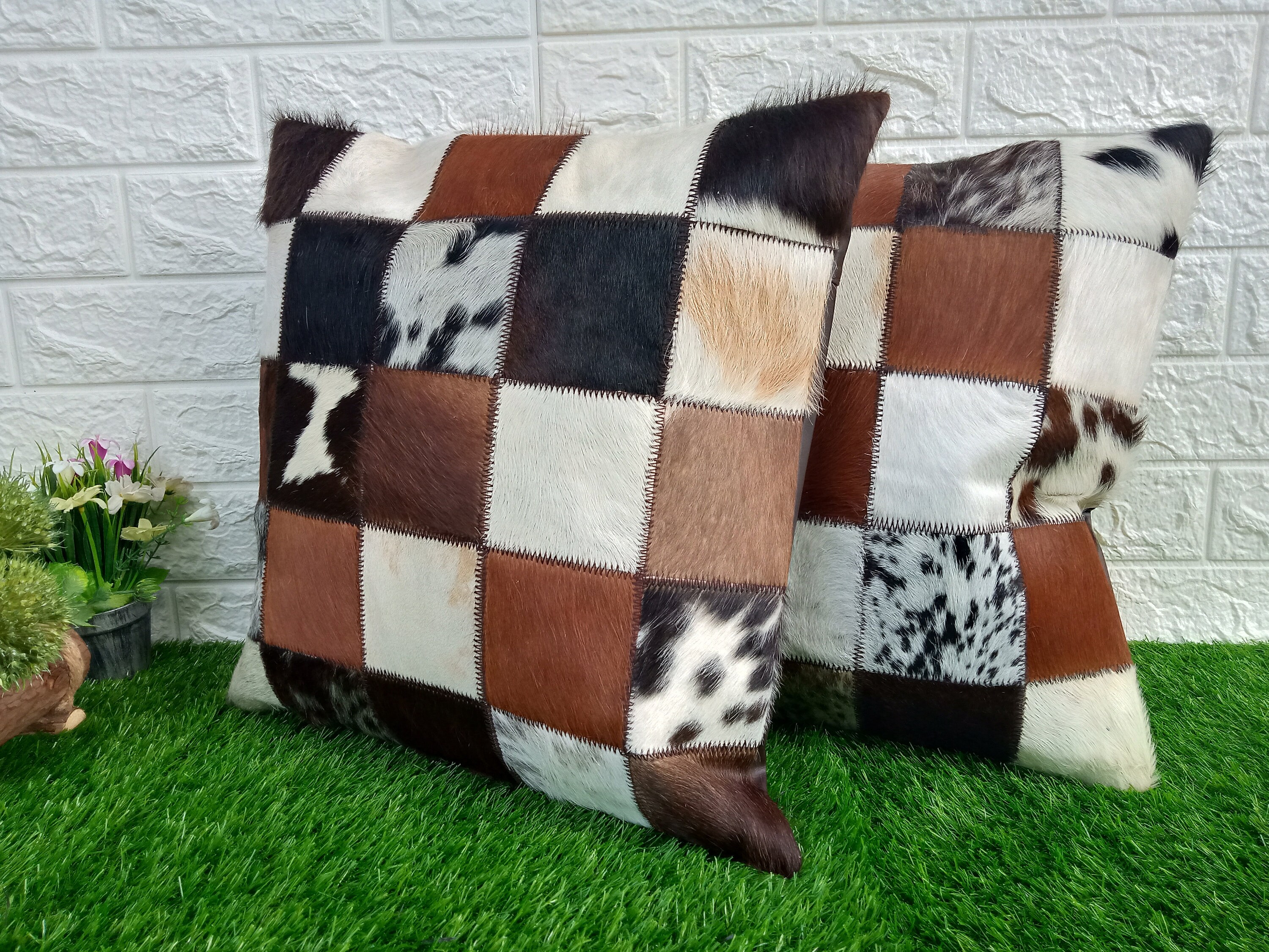 Set of 2 Cowhide Cushion Cover Exotic Tricolor Cow Hide Etsy