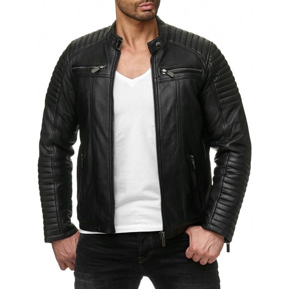 Black Leather Jacket Men Black Real Lambskin Mens Leather | Etsy