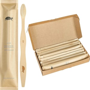 Sea Turtle Plant-Based Bristles Bamboo Toothbrush - Pack of 10 Individually Wrapped - Soft Natural Bristle for Sensitive Gums - Zero Waste