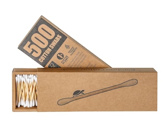 Sea Turtle Bamboo Cotton Swabs (500 Count) - Vegan, Eco Friendly, Organic, Double Tips, All Natural 100% Biodegradable Cotton Buds