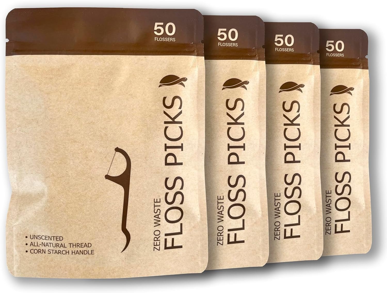 Sea Turtle Dental Floss Picks - (200 Pack Unflavored) - Corn Starch Handle - Thin Thread Tooth Flossers for Adults & Kids